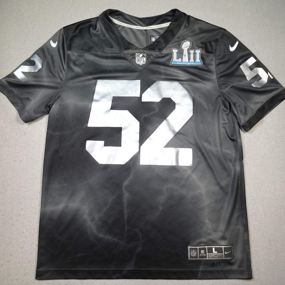 Nike Super Bowl LII Football Jersey Mens L 52 Black Grey Silver Dri FIT NFL